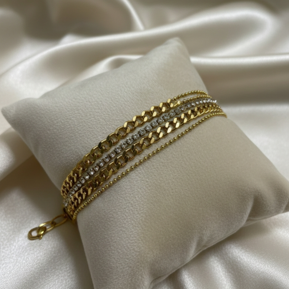 Layered anti tarnish chain bracelet 495 Length-adjustable upto 8 inches